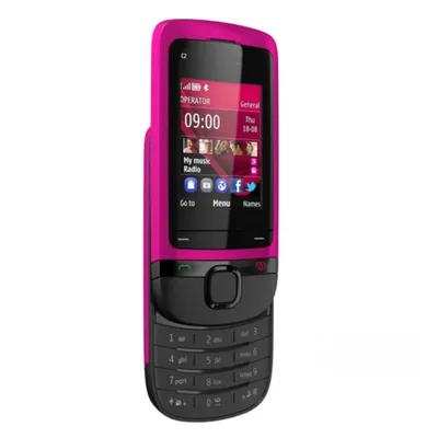 A pink and black slider mobile phone is shown against a white background.