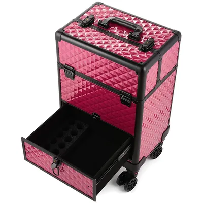 Produktbild von Kosmetikkoffer auf Rollen Aluminium Dunkelrosa Schwarz 40L Make-up Trolley