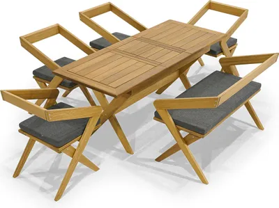 Immagine prodotto di Set da giardino marrone mobili di design tavolo da pranzo in legno 4x sedie panca moderna