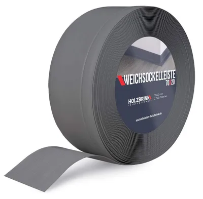 Produktbild von HOLZBRINK Weichsockelleiste PVC 70x20mm, 5 m | Winkelleiste ohne Klebestreifen für Kantenschutz Wand | Sockelleisten Ecken | Farbe: Graphitgrau