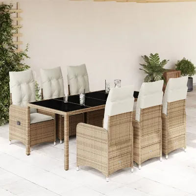 Produktbild von Maison Exclusive - 7-tlg. Garten-Bistro-Set mit Kissen Beige Poly Rattan