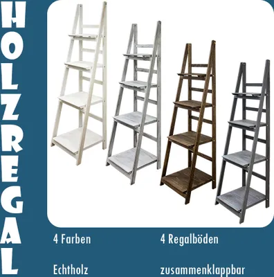 Collage of four ladder shelves in different colors.