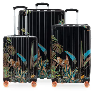 Image de HAUPTSTADTKOFFER Q-Damm - Set de valises 3 pièces, set de bagages, valise coque dure robuste, extension 4 roulettes, bagage à main & check-in trolleys, Jungle Edition,Leopard