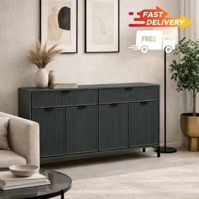 Produktbild von Moderne Kommode mit geriffelter Front in Grün