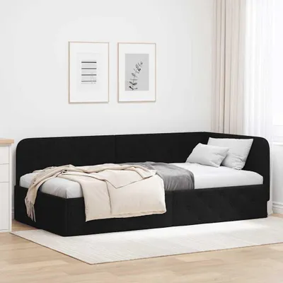 Produktbild von "Schlussverkauf" Einzelbett 1 PLACE - EckBettgestell einzel - mit Kopfteil - Schwarz 100x200 cm Stoff C3117