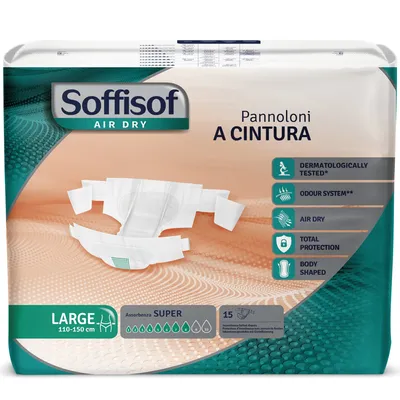 Produktbild von Soffisof Air Dry Super L – 15x Inkontinenzhosen mit Hüftbund – 8 Tropfen – für Senioren, Männer & Frauen – einzeln verpackt