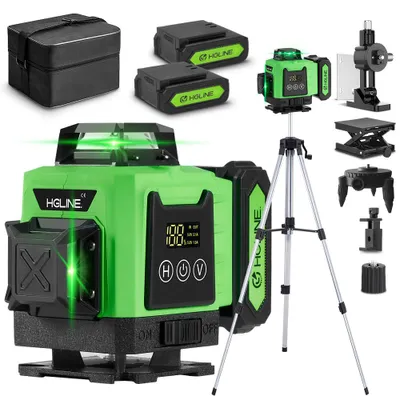 Zdjęcie produktu dla Poziomica laserowa 4x360° Wielofunkcyjna 16-liniowa poziomica laserowa Samopoziomująca z teleskopowym statywem 150 cm i akumulatorem 2x4800 mAh