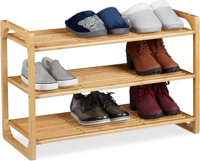 Productafbeelding van Schoenenrek bamboe - Stapelbare schoenenkast met 3 etages - Tot 9 paar schoenen - 50 x 75,5 x 33 cm - Bruin