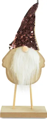 Produktbild von Weihnachtsmann Figur mit Paillettenmütze | Natur Rosa | Holz 11×27 cm | 74334