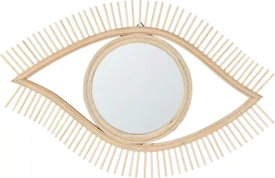 Produktbild von BELIANI Wandspiegel Heller Holzfarbton 50 x 80 cm Bambusholz Augenform breiter Spiegelrahmen Rund Boho-Chic-Look