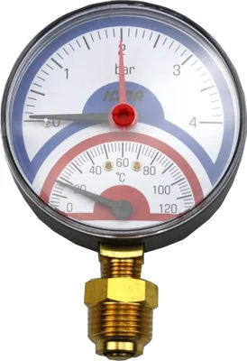 Obrázek produktu pro Teploměr Manometr pod závit AG 1/2" palce Teploměr 120°C do 4 barů