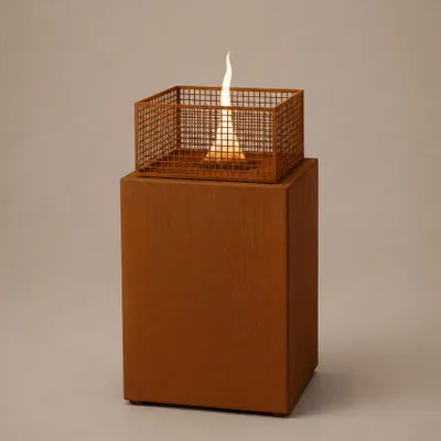 Produktbild von Tenderflame Agni 50 Corten - Tischkamin Tischfeuer Indoor, Bioethanol-Alternative mit Tenderfuel, dekoratives Deko-Feuer für Wohnzimmer, Tisch und Balkon