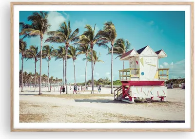 Produktbild von Gerahmtes Poster - Rahmen in heller Eiche - Strand Miami Florida - 100x70 cm - Wand Bild - Wanddeko - Wandbilder - Wandposter - Bilderrahmen - Bilder - Kunstdruck - Wandbild - P2NAA100x70-4332