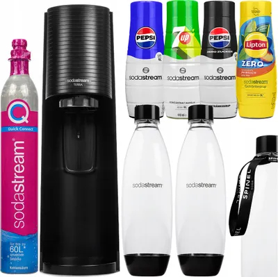 Zdjęcie produktu dla Sodastream ekspres do wody gazowanej Terra Black 2 butelki syropu QuickConnect