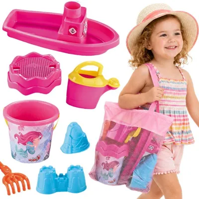 Produktbild von WOOPIE Sandset mit Boot und Tasche Zubehör 9 Stk. Rosa Strand
