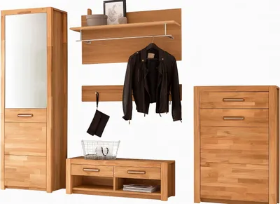Produktbild von Flurgarderobe Wildeiche Garderobenset Spiegelschrank Wandpaneel #4055