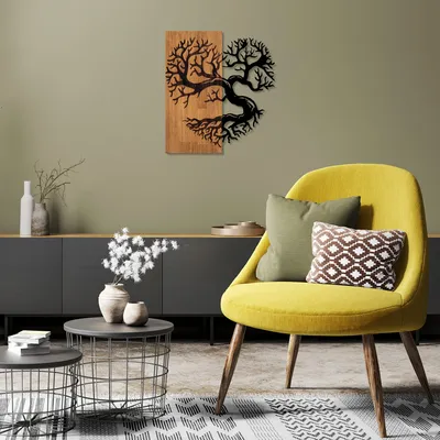 Produktbild von Wallity, Monumental- SKL2419, Nussbaumfarbe,Schwarz, Sonstige Wohndekorationen, 58 x 58 cm, 50% Holz (Dicke: 3 cm) / 50% Metall