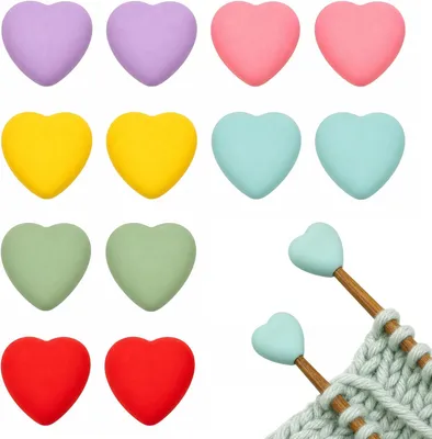 Produktbild von 12 Stück Silikon Maschenstopper in Herzform für Stricknadeln