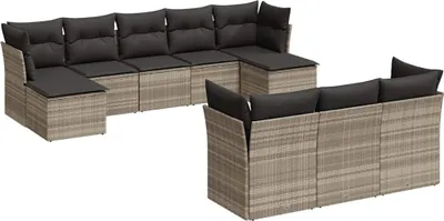 Produktbild von vidaXL 10-tlg. Garten-Sofagarnitur mit Kissen Hellgrau Poly Rattan