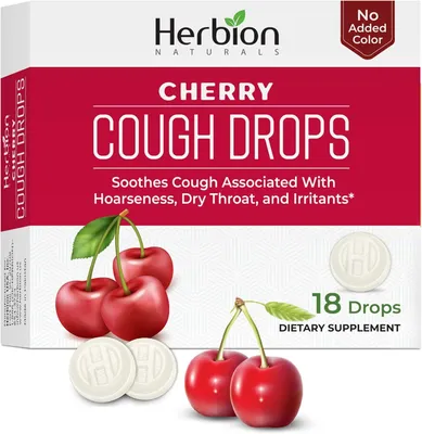 Produktbild von Herbion Naturals Hustenbonbons mit natürlichem Kirschgeschmack, Nahrungsergänzungsmittel, lindert Husten, 18 Lutschtabletten (Packung mit 48 Stück)