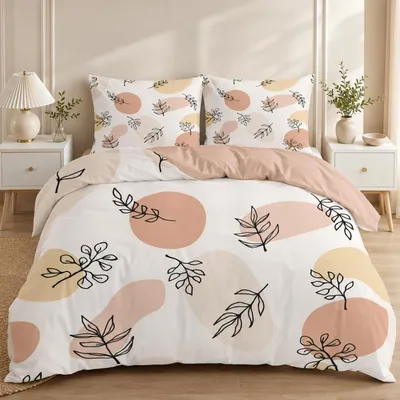Immagine prodotto di Set di lenzuola 200x200 cm in microfibra, color marrone, con motivo floreale, composto da 3 pezzi e dotato di cerniera