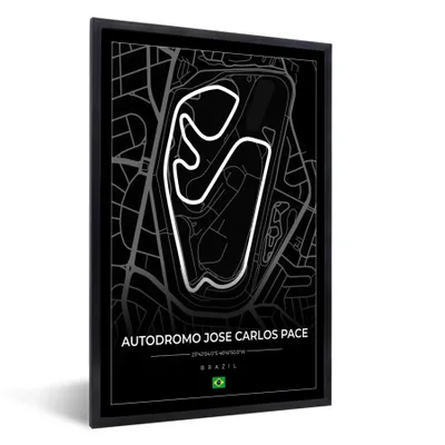 Produktbild von MuchoWow® Gerahmtes Poster Rennstrecke - Brasilien - Rundkurs - Formel 1 - Autódromo José Carlos Pace - Schwarz 40x60 cm - Poster mit Schwarzem Bilderrahmen Wandposter Rahmen Foto Bilder - Papierdruck - Wandbilder