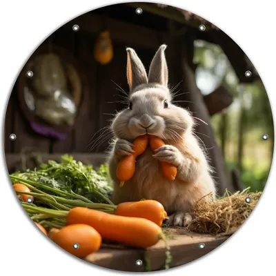 Produktbild von Wallario rundes Outdoor-Poster für Garten oder Balkon, Motiv Karottenliebhaber, 90 cm Durchmesser
