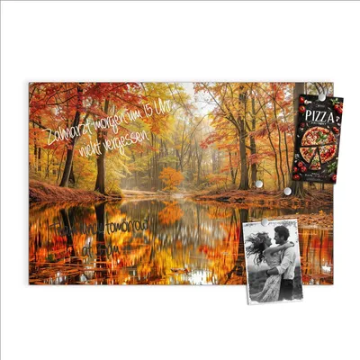 Produktbild von Magnettafel 60x40cm Pinnwand Whiteboard beschreibbar - Herbstwald am See