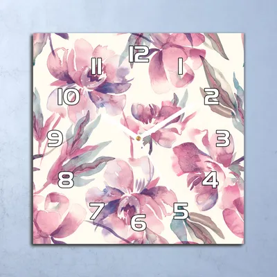 Produktbild von Deko Glasuhr Wanduhr 30x30 Aquarell rosa Blumen Quarz Küchenuhr Bürouhr