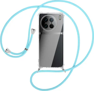 Produktbild von Handykette Backcover-Schutzhülle mit Band (Metall silberfarben) für vivo X90 Pro (V2242A, 6.78'') - himmelblau