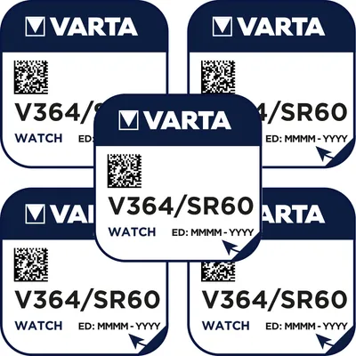 Produktbild von 5 x V364 Uhren-Batterie Knopfzelle SR60 SR621SW AG1 VARTA Neu Silberoxid 364