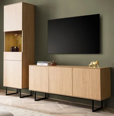 Produktbild von Wohnwand "Breda" in Stone Eiche Wohnkombination 2-teilig 220 cm, mit Push-to-Open