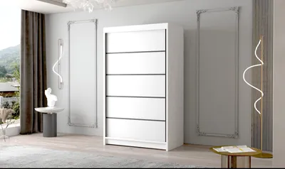 Produktbild von Kleiderschrank Letto IV 100 cm - Groß Schwebetürenschrank, Schiebetürenschrank mit Kleiderstange und Einlegeboden, Schlafzimmerschrank, Schiebetüren, 100x200x58 cm (Weiß)