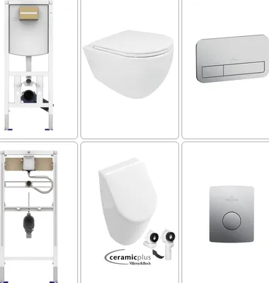 Produktbild von BB INFINITY Wand WC spülrandlos mit VILLEROY&BOCH Zubehör & SUBWAY Urinal Ceramic Plus, chrom matt
