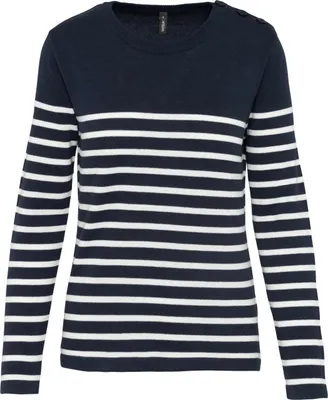 Produktbild von Kariban Damen Sweatshirt Kapuzenpullover Sweatjacke Pullover Hoodie, Größe:2XL, Farbe:Striped Navy/Off White