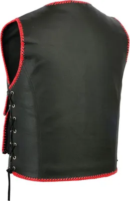 Produktbild von Lederkutte Karabiner Lederweste Bikerweste Motorradweste geflochten Clubweste, Größe:60/4XL, Farbe:V2 Rot/Schwarz