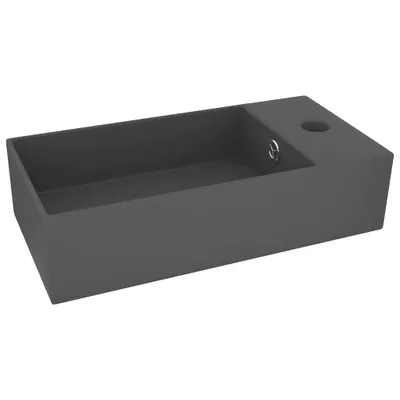 Zdjęcie produktu dla vidaXL Umywalka łazienkowa z przelewem ceramiczna ciemnoszara