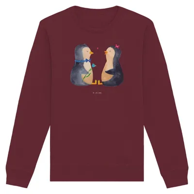 Produktbild von Mr. & Mrs. Panda Bio Baumwoll Pullover Pinguin Pärchen Größe XL - Burgundy - Geschenk, Liebe, Hochzeitstag, Fair Fashion, Sweatshirt, glücklich, Verknallt, Sweater, Pulli