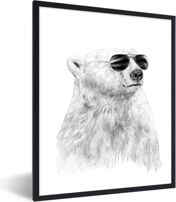 Produktbild von MuchoWow® Gerahmtes Poster Eisbär - Sonnenbrille - Tiere - Weiß 60x80 cm - Poster mit Schwarzem Bilderrahmen Wandposter Rahmen Foto Bilder - Premium - Wanddeko Wohnzimmer