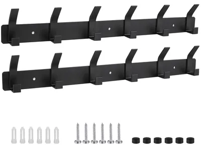 2er-Set Wandhaken, 6 Haken pro Stange, Aluminium, schwarz