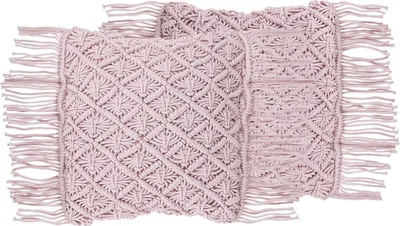 Obrázek produktu pro BELIANI Sada 2 kusů dekorativních polštářů růžová bavlna s makramé 40 x 40 cm se střapci boho retro styl