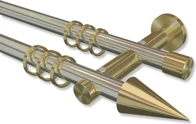 Produktbild von Interdeco Gardinenstange, Vorhangstange Edelstahl-Optik / Messing-Optik Modell Platon Savio, 20 mm Ø 2-läufig, 400 cm (geteilt)
