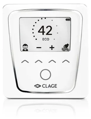 Produktbild von Clage Fernbedienung FX Next mit E-Paper-Display, Sensortasten, 9,8x9x2,6 cm für Durchlauferhitzer