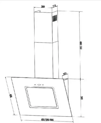 Produktbild von PKM Dunstabzugshaube mit Randabsaugung Kopffreihaube S26-90BBTY schwarz 90 cm