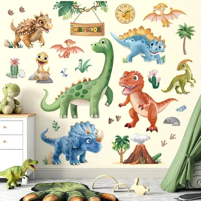 Obrázek produktu pro 3D samolepky na zeď s dinosaury, tropická zvířata, sada více samolepek, vhodné do dětských pokojů