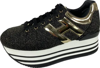 Produktbild von E46 Turnschuhe donna HOGAN H283 Stern Staub Effekt schwarz/gold Schuhe Frauen