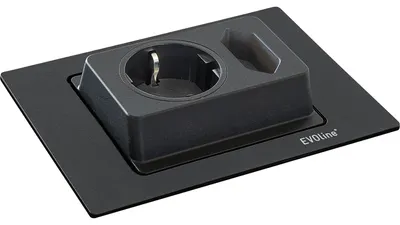 Immagine prodotto di Presa EVOline Spin, presa Schuko, presa Euro, presa da incasso, orientabile a 180° per un utilizzo flessibile, plastica nera opaca, profondità di incasso ridotta