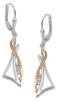 Produktbild von Paar Ohrringe Brisur Ohrhänger eckig bicolor rosevergoldet Zirkonia 925 Silber
