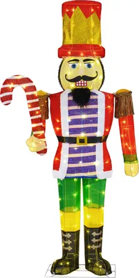 Immagine prodotto di COSTWAY figura dello schiaccianoci 170 cm, decorazione natalizia illuminata con bastoncino di zucchero e 110 LED, figura di Natale soldato, illuminazione natalizia