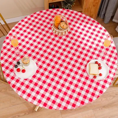 Produktbild von Passgenaue Tischdecke mit Flanellrücken, elastischem Rand, wasserdicht, ölabweisend, PVC-Tischdecke, fleckenabweisend, abwischbar, für runde Tische (ideal für runde Tische mit 91-112 cm Durchmesser)